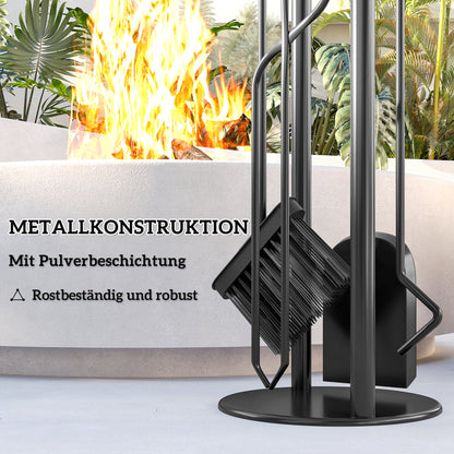 Outsunny Kaminbesteck Set 5 teilig Kaminzubehör mit Besen, Schaufel, Schürhaken Zange Ständer