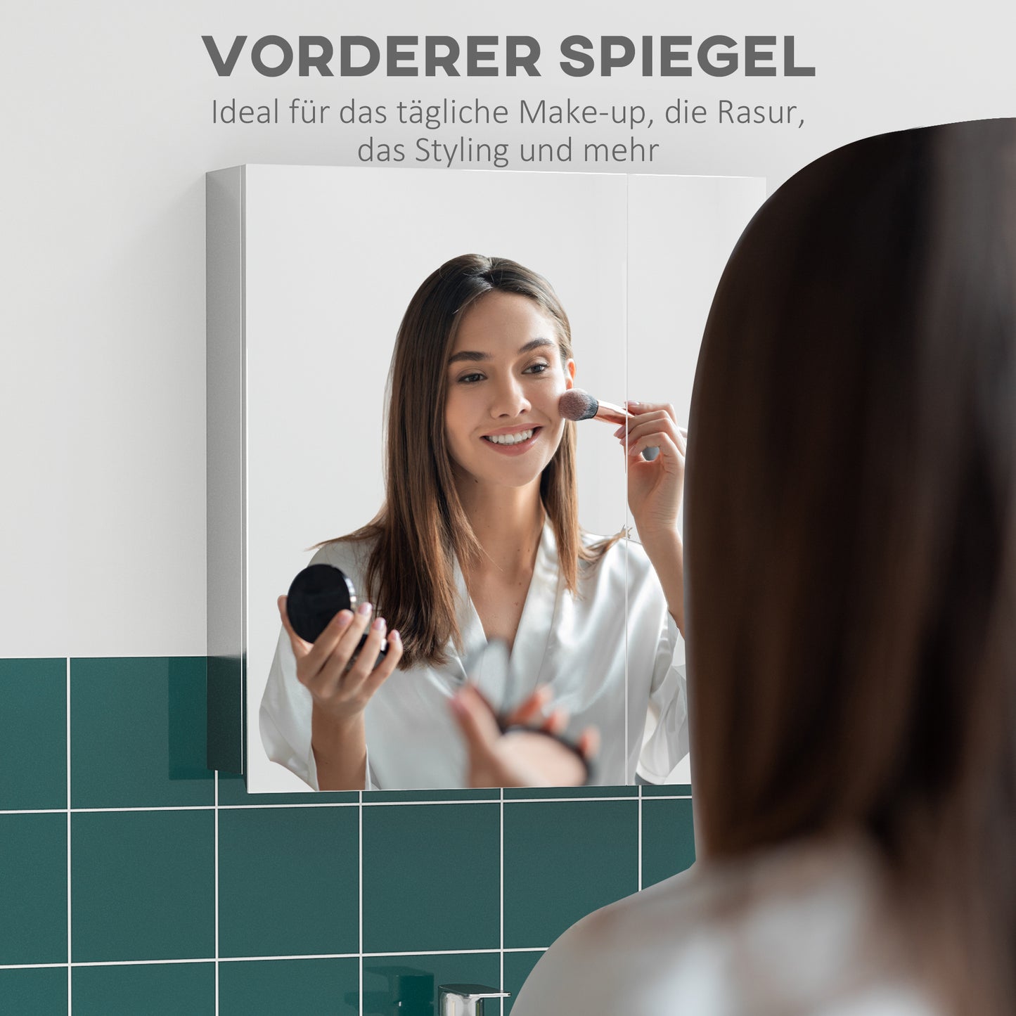 kleankin Spiegelschrank, Badschrank, 2 Spiegeltüren, 3 Innenböden, Edelstahl, Farbe: Silber, 54 x 13 x 60 cm