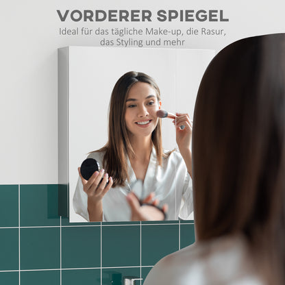 kleankin Spiegelschrank, Badschrank, 2 Spiegeltüren, 3 Innenböden, Edelstahl, Farbe: Silber, 54 x 13 x 60 cm