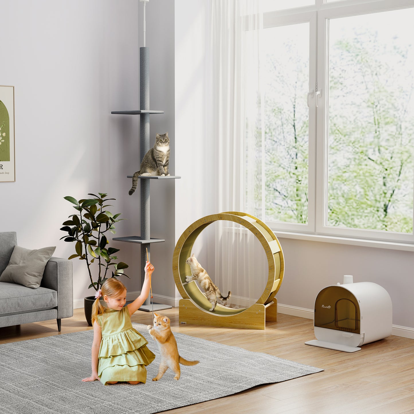 PawHut Katzentoillete mit Filter, 1 Ersatzfilter, 1 Bodenmatte, 43 cm x 44 cm x 47 cm, Schwarz + Weiß