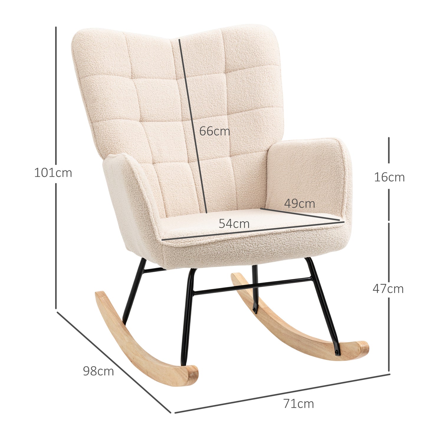 HOMCOM Schaukelstuhl im Retro-Design, Massivholz, Sessel, Relaxsessel, 98 cm x 71 cm x 101 cm, Beige