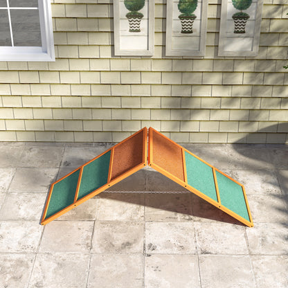 PawHut Agility Hunderampe, klappbar, verstellbare Höhe, rutschfest, Tannenholz, bis 40 kg, 173 x 59 x 66 cm, Orange/Grün