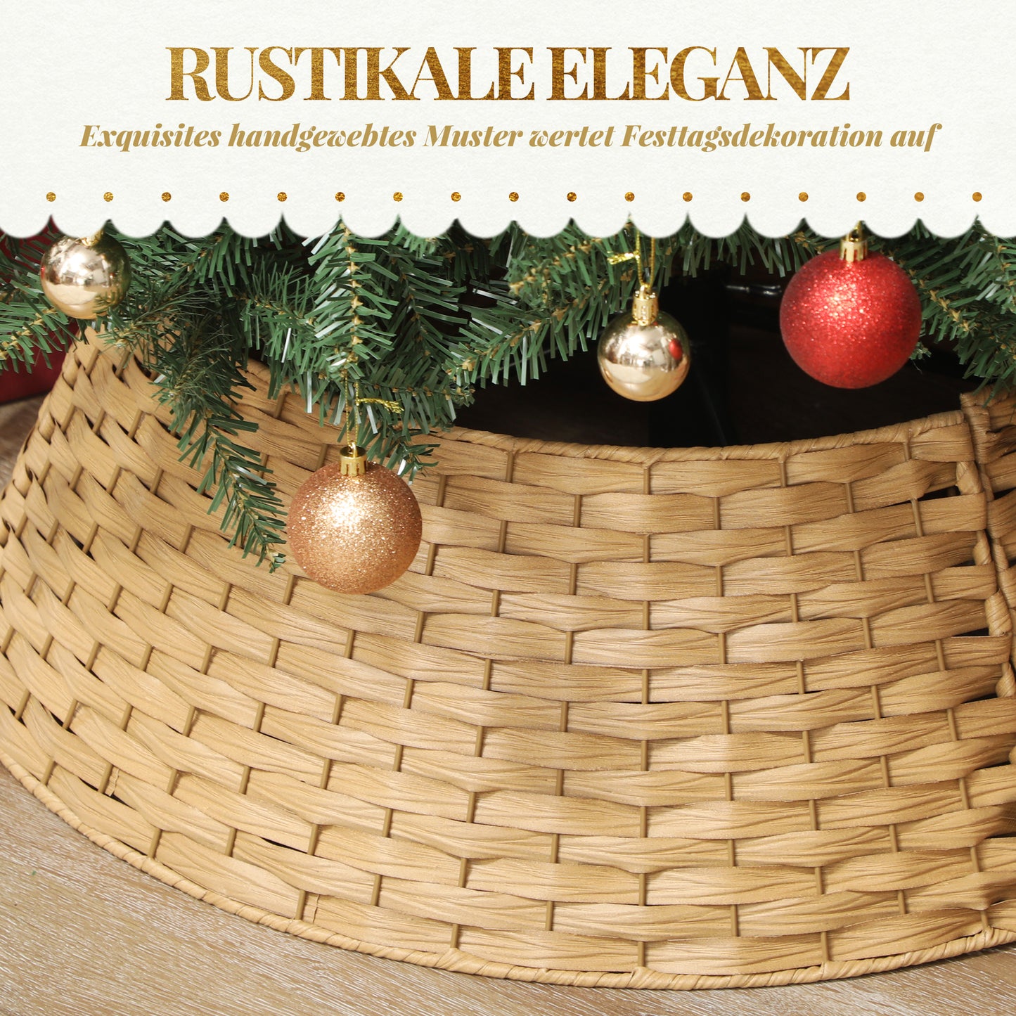 HOMCOM Weihnachtsbaumrock, Ø 68cm Weihnachtsbaum Kragen aus Kunststoff, für den Christbaum Ständer, Weihnachtsbaumständer Abdeckung für Zuhause, Party, Dekoration, Naturholz