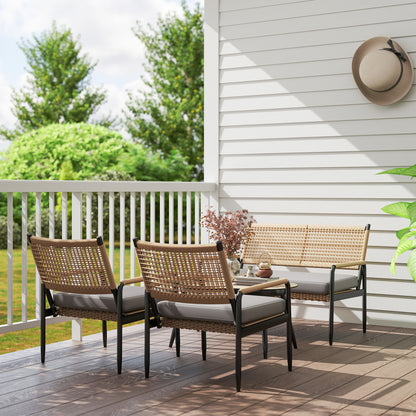 Outsunny Gartenmöbel Set från Polyrattan Lounge-Set mit 2er Sofa Sessel Glastisch Kissen für 4 Personen Dunkelgrau+Gelb