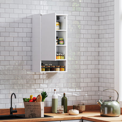 HOMCOM Wandmontierter Badezimmerschrank, Wandschrank für Badezimmer mit verstellbaren Ablagen, offenem Fach, Holz, Weiß