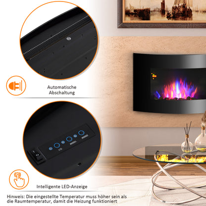 HOMCOM Elektrokamin mit Heizung, elektrischer Kamin mit 3D Flammeneffekt, 7 Flammenfarben, 900/1800 W, Wandkamin mit Timer, Dekokamin mit Fernbedienung, Schwarz, 65 cm