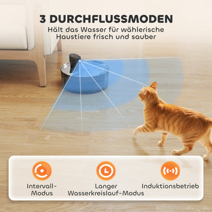 PawHut Katzenbrunnen 7L Trinkbrunnen für Katzen mit leiser Pumpe LED Aktivkohlefilter Edelstahl 30,6 x 30,6 x 17,2 cm