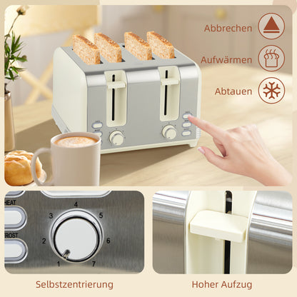 HOMCOM Wasserkocher- und Toaster-Set, 1,7 L, 2200W, Strix Thermostat, Filter, 4-Schlitz-Toaster, 7 Bräunungsstufen, Krümelfach