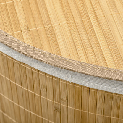 HOMCOM 55 L Wäschekorb mit Deckel, Griff, Wäschesortierer mit herausnehmbarem Wäschesack für Badezimmer, Bambus, Natur