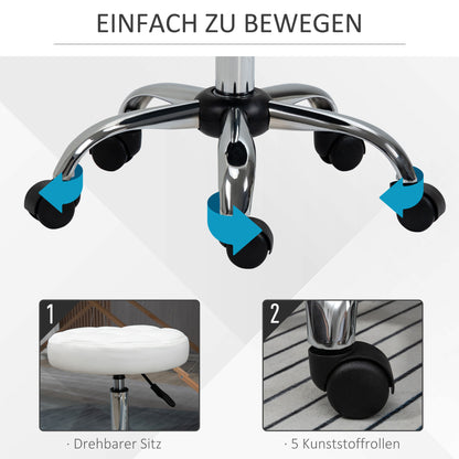 HOMCOM Drehhocker, Salonhocker, höhenverstellbar, Kunstleder, Steppdesign, Ø35,5 x 48-63 cm, Weiß/Silber