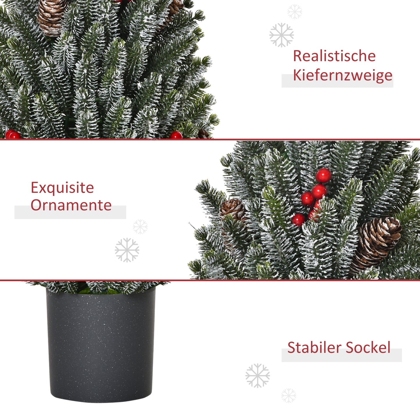 HOMCOM Mini Weihnachtsbaum mit Tannenzapfen, roten Beeren und Übertop 50 cm hoch, Mehrfarbig