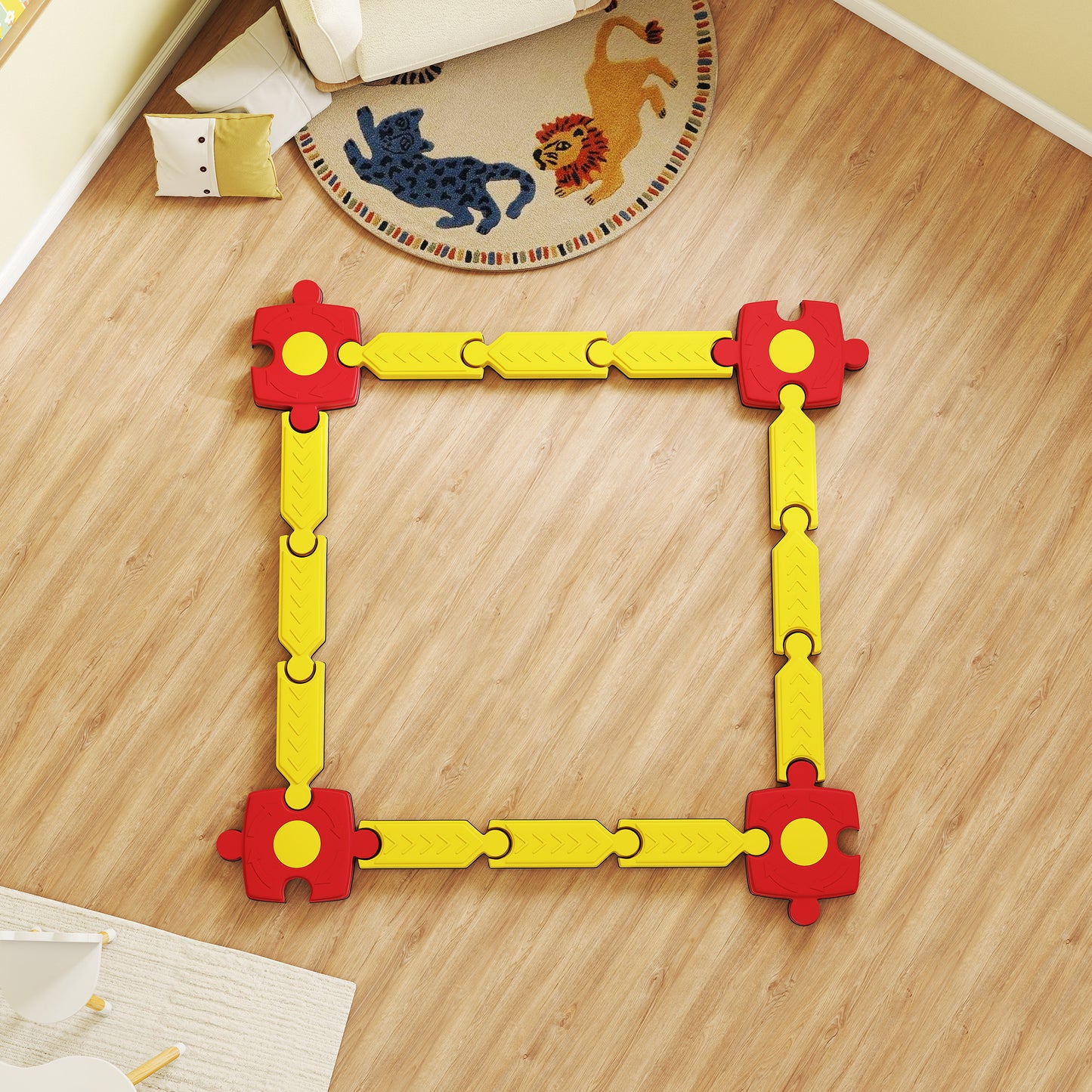 AIYAPLAY Kinder Schwebebalken-Set, frei gestaltbar, Kunststoff, flexible Teile, Gelb+Rot