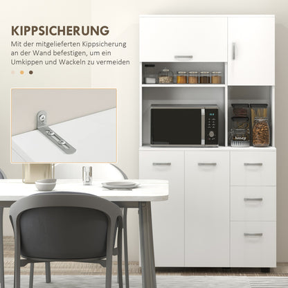 HOMCOM Küchenschrank, Buffet, 3 Schubladen, 3 Regale, viel Stauraum, 89x39,5x168cm, Weiß