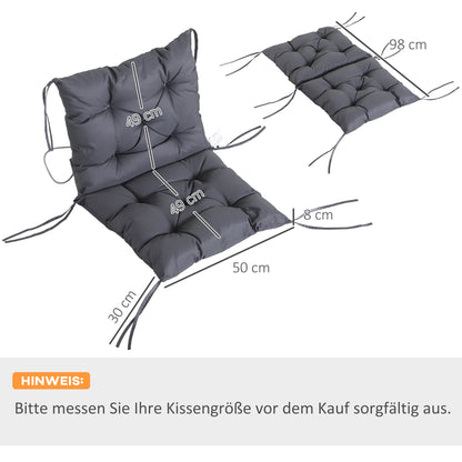 Outsunny 2er-Set Sitzkissen, 98cm x 50cm x 8cm Stuhlkissen mit Bänder, Polsterauflage, waschbar/Ergonomische Sitzpolster für Haus, Garten, Sofa, Grau
