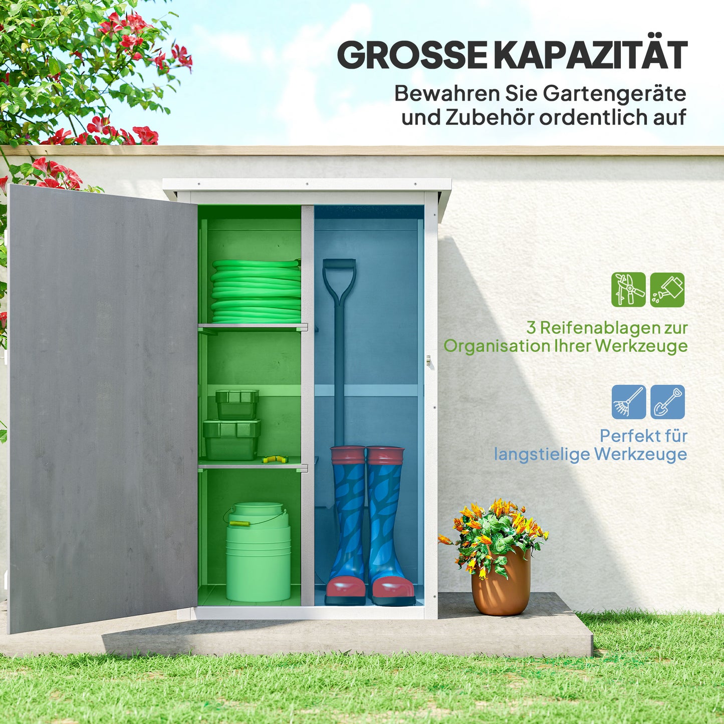 Outsunny Geräteschuppen mit Regalböden wetterbeständig 75 x 56 x 115cm Grau