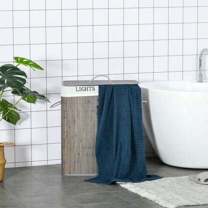 HOMCOM 100L Wäschekorb mit 3 Griffen, mit waschbarem Wäschesack, Bambus, Polyester, Baumwolle, Metall, 52 x 32 x 63 cm, Grau