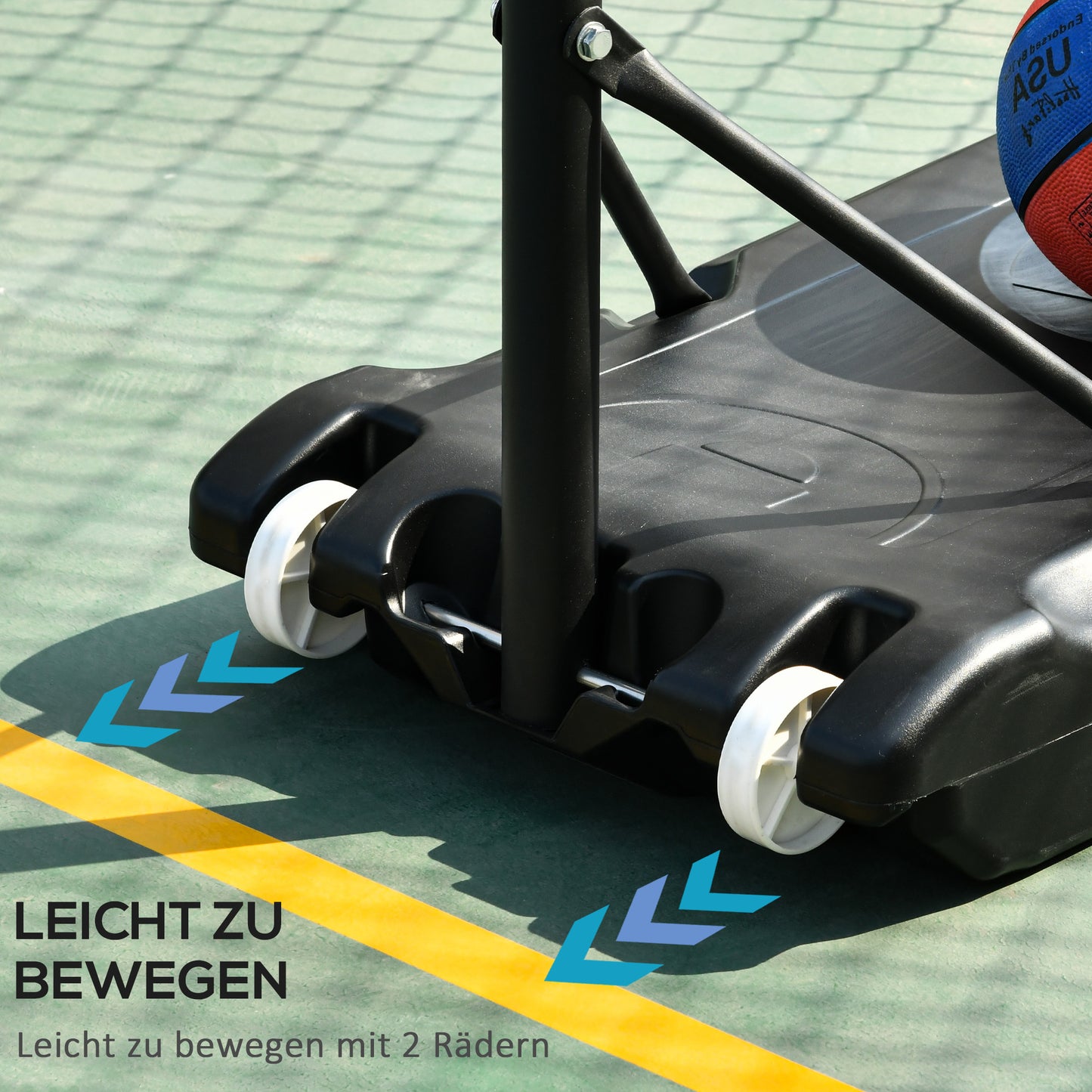 HOMCOM Basketballständer mit Rollen 83x55cm Rückwand, Mobiler Basketballkorb mit Ständer, verstellbare Korbhöhe 156 bis 210 cm, Basketballanlage für Kinder Jugendliche, fürs Außenbereich