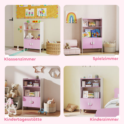 AIYAPLAY Bücherregal für Kinder, 2 Regale, 2 Schränke, freistehend, Anti-Kipp-Design, rutschfeste Füße, MDF, Rosa+Weiß