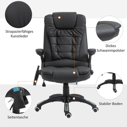 HOMCOM Massagesessel Bürostuhl, Chefsessel mit 6-Punkt-Vibrationsmassage und Wärmefunktion, drehbar Gaming-Stuhl, Kunstleder, 70 x 70 x 111–121 cm, Schwarz