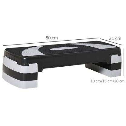 HOMCOM Aerobic-Stepper 3-stufig höhenverstellbar 80 x 31 x 20 cm Schwarz+Grau