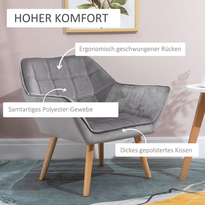 HOMCOM Relaxsessel Skandidesign Lesesessel Akzentsessel, Steppung, 67cm x 61,5cm x 71cm. Grau