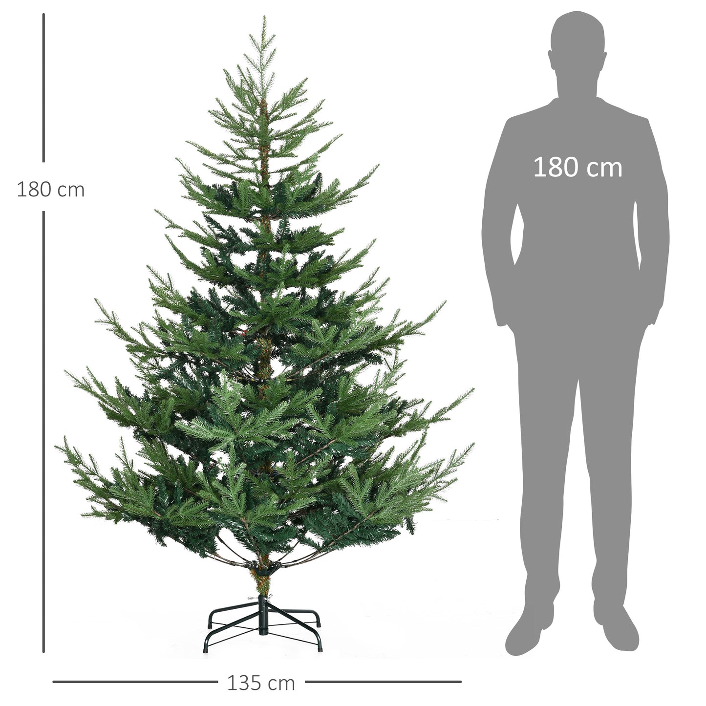 HOMCOM Künstlicher Weihnachtsbaum 180 cm Kieferbaum künstlich mit 795 Spitzen, klappbar Füße Stahlrahmen
