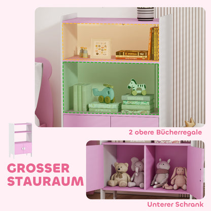 AIYAPLAY Bücherregal für Kinder, 2 Regale, 2 Schränke, freistehend, Anti-Kipp-Design, rutschfeste Füße, MDF, Rosa+Weiß