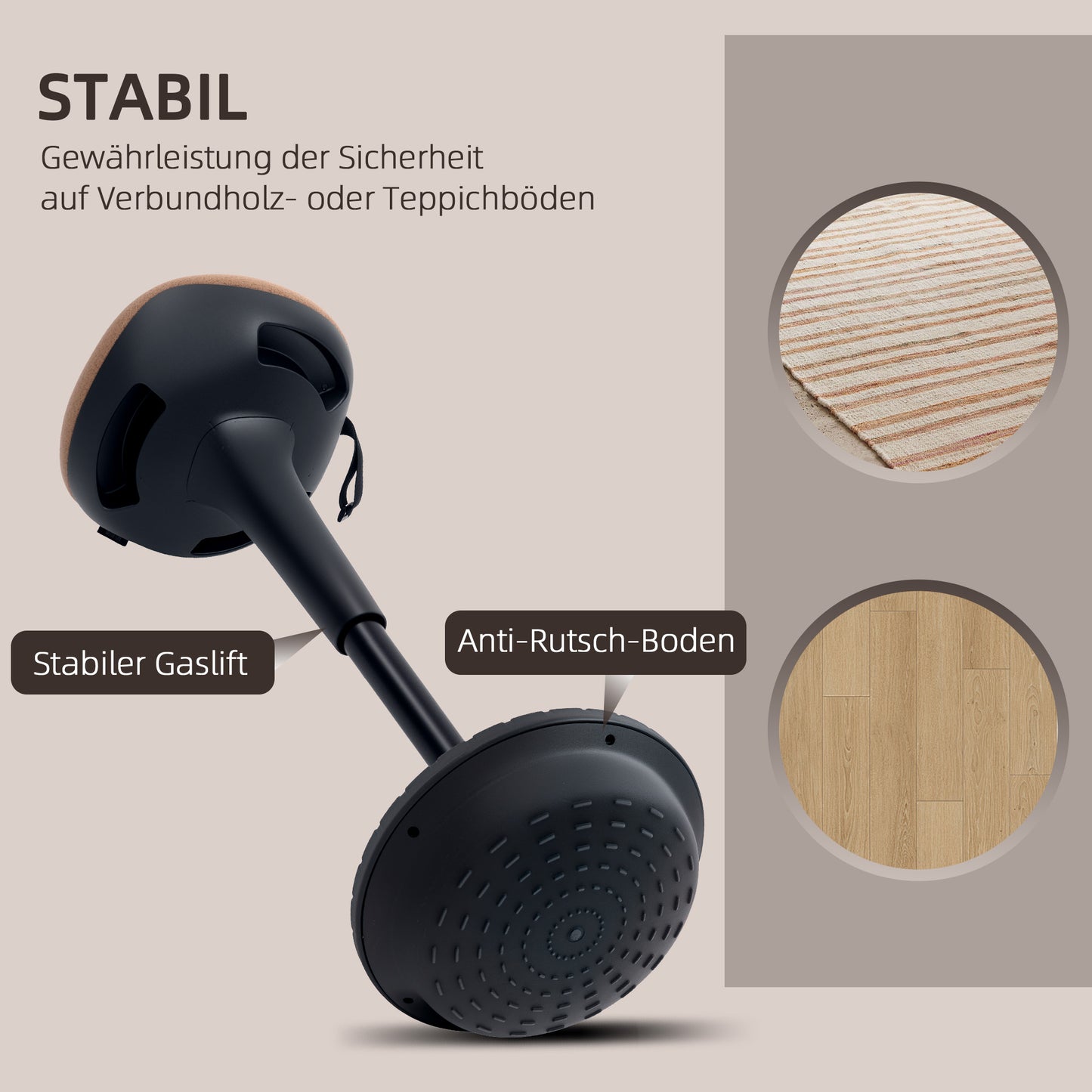 HOMCOM Balancehocker, beweglicher Sitz, drehbarer Bürohocker, höhenverstellbar, ergonomisch, 34 x 34 x 68,5-83,5 cm, Braun