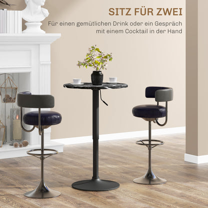 HOMCOM Bartisch für 2 Personen, höhenverstellbar, Marmoroptik, 60 x 60 x 68-93,5 cm, Schwarz