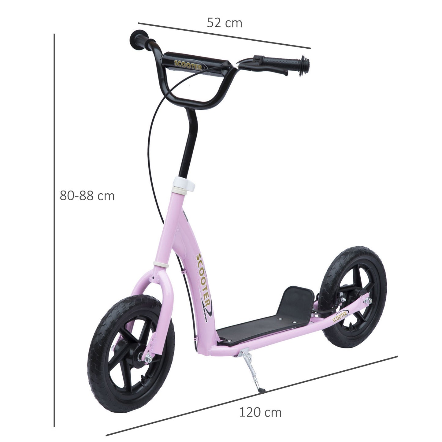 HOMCOM Tretroller, Scooter für Kinder, mit Handbremse, Ständer, 12 Zoll Räder, ab 5 Jahren, Stahl, Rosa 120 x 52 x 88 cm