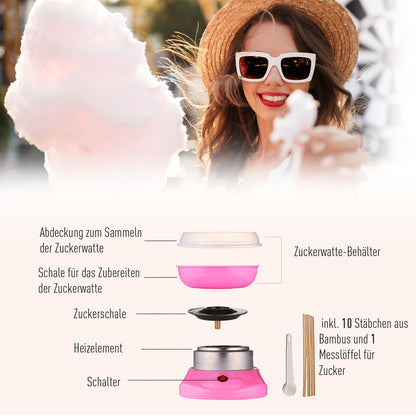 HOMCOM Zuckerwattemaschine für Zuhause Cotton Candy Machine Zuckerwatte Maschine mit Stäbchen und Messlöffel Höhe 18 cm 550W für Kinderfest, Geburtstag, Party Rosa