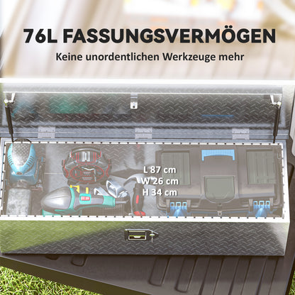 HOMCOM Stabile Aufbewahrungskiste aus Aluminium mit Seitengriffen, Schloss und Schlüsseln, Werkzeugkasten, 99 x 33 x 25,5 cm