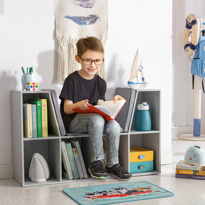 HOMCOM 2-in-1 Kinderregal Regal + Sitzbank inkl. Polster 103 cm × 30 cm × 62 cm Weiß + Grau