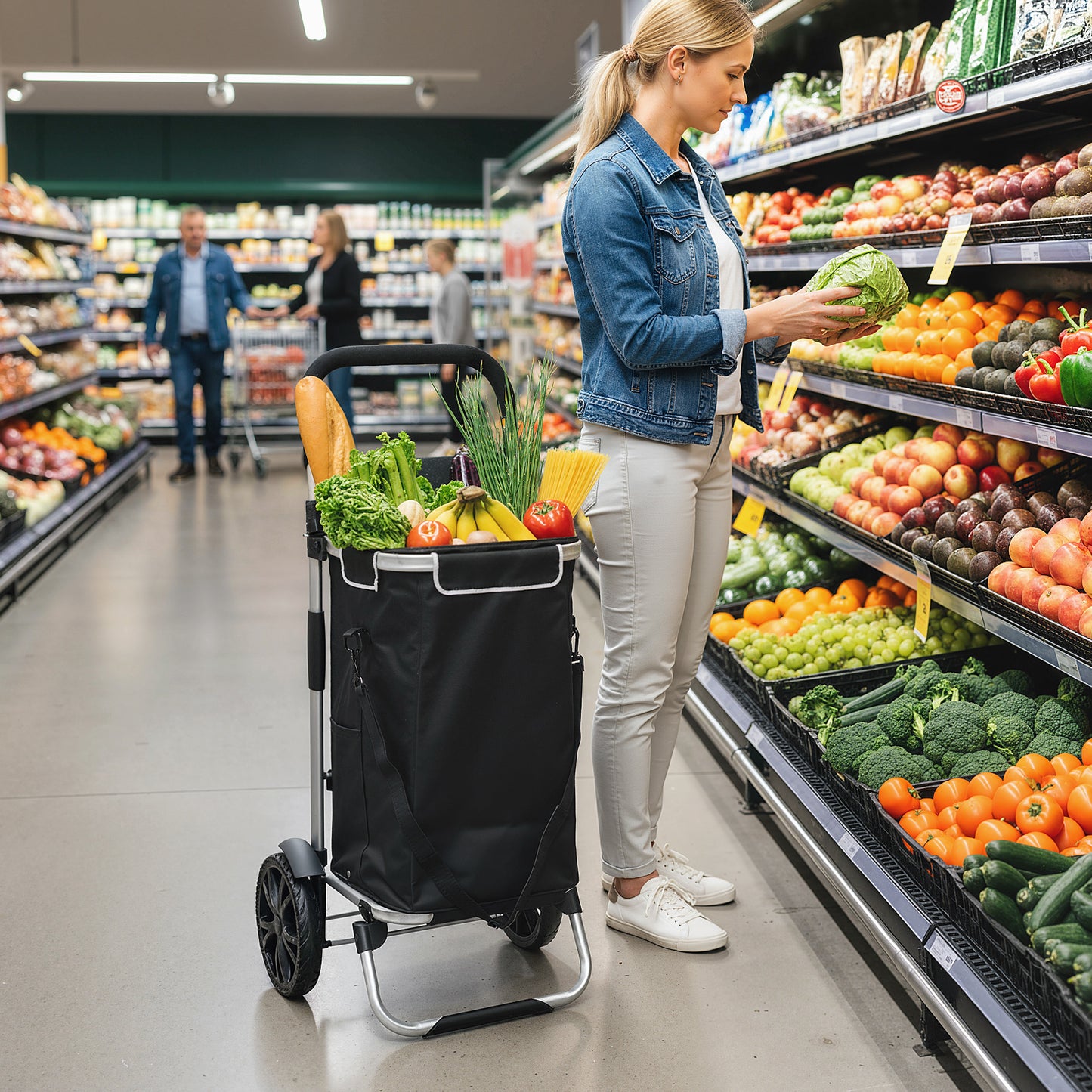 HOMCOM 3-in-1 Einkaufstrolley klappbar mit 40L Kapazität belastbar Trolley bis 25kg mit Kühlfach Schwarz