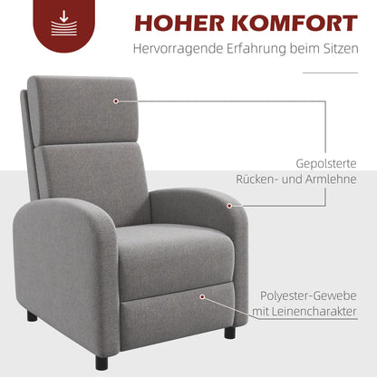 HOMCOM Relaxsessel Fernsehsessel, ausklappbare Fußstütze, neigbar bis zu 160°, 64 x 86 x 102 cm, Grau