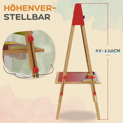 AIYAPLAY 3-in-1 Kindermalstaffelei, Kreidetafel, Whiteboard, Papierrolle, inklusive Zubehör, Kiefernholz, verstellbar