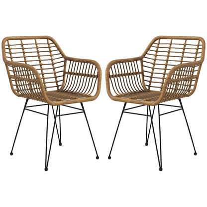 HOMCOM 2-er-Set Stühle im Boho-Stil, Küchenstühle, PE-Rattan, 56 x 60 x 79 cm, Natur + Schwarz