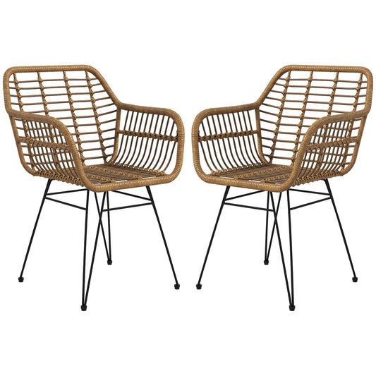 HOMCOM 2-er-Set Stühle im Boho-Stil, Küchenstühle, PE-Rattan, 56 x 60 x 79 cm, Natur + Schwarz