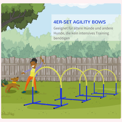 PawHut Agility-Set för Hunde, Hundetraining, 4 Bögen, für Einsteiger, mit Tragetasche, blau+gelb, 88 x 64 x 95cm