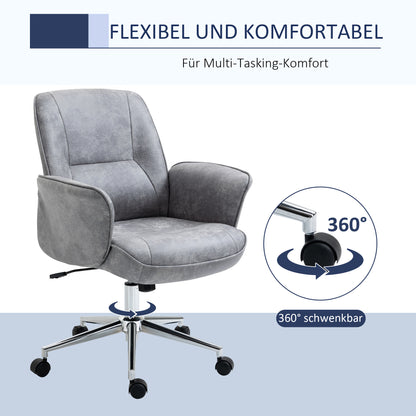 Vinsetto Bürostuhl mit Wippfunktion Schreibtischstuhl höhenverstellbarer Drehstuhl ergonomischer Arbeitsstuhl modern Belastbar bis 120 kg Mikrofaser Hellgrau 67 x 69 x 92-102 cm