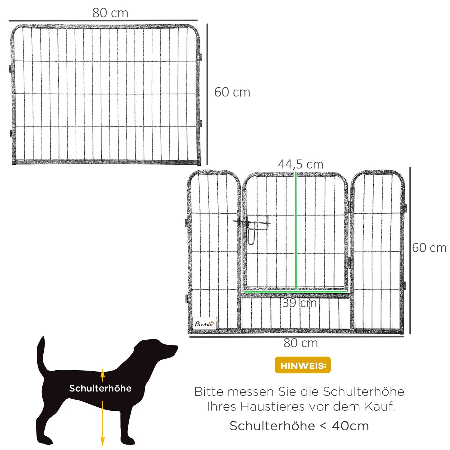 PawHut Welpenauslauf Freigehege 16 Segmente 60 cm Hoch Laufstall für Haustier welpengitter Zaun Laufgitter Laufstall Hundegehege Outdoor Gitter Welpen gestaltbar mit 2 Tür Stahl Grau