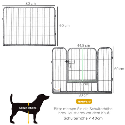 PawHut Welpenauslauf Freigehege 16 Segmente 60 cm Hoch Laufstall für Haustier welpengitter Zaun Laufgitter Laufstall Hundegehege Outdoor Gitter Welpen gestaltbar mit 2 Tür Stahl Grau