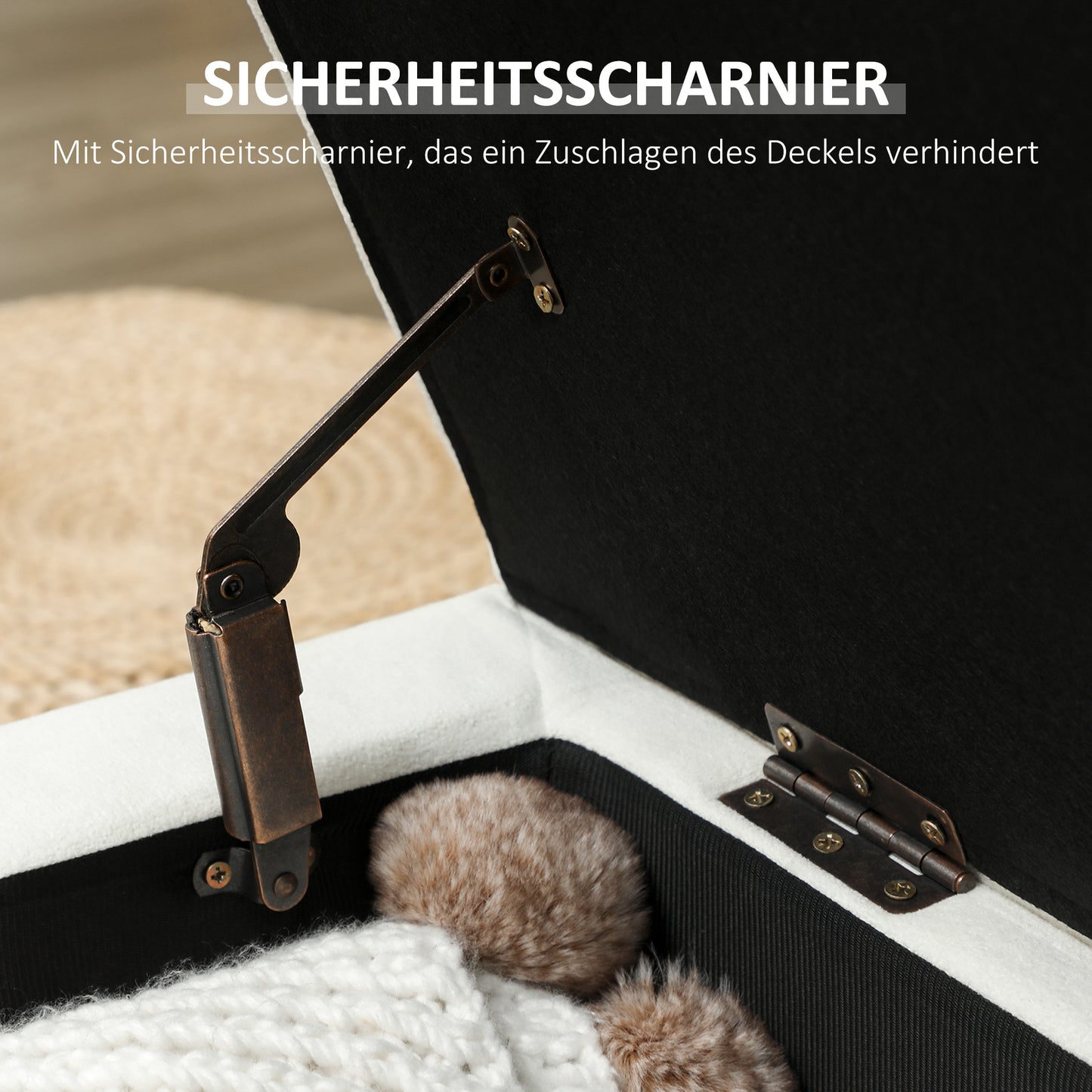 HOMCOM Polsterhocker mit Stauraum, Holzbeine, weicher Stoffbezug, Cremeweiß