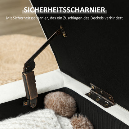 HOMCOM Polsterhocker mit Stauraum, Holzbeine, weicher Stoffbezug, Cremeweiß