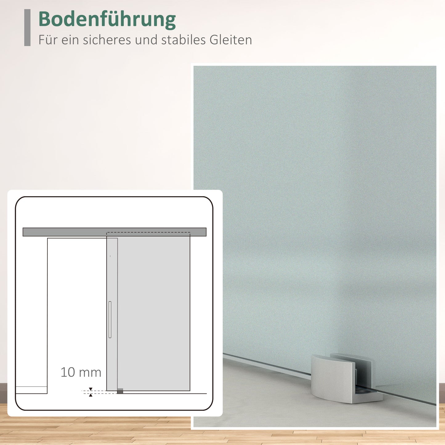HOMCOM Glasschiebetür mit Griffstange, einseitig satiniert, 102,5 x 205 cm