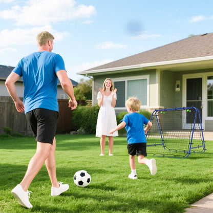 HOMCOM Rebounder für Fußball, verstellbar Prellwand mit 5 Winkelpositionen und Rückprallwand Netz, 100 x 68-95cm Kickback Tor Fußballtor für Jugendliche, Rückprallwand für Handball Training, Blau