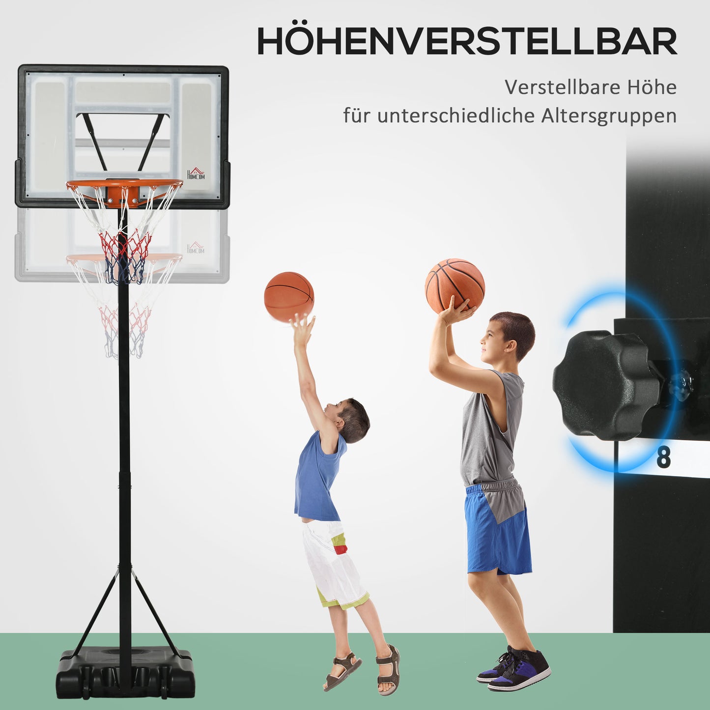 HOMCOM Basketballständer mit Rädern rollbar 210-260 cm höhenverstellbar Basketballkorb mit Ständer geeignet für den Außen- und Innenbereich Stahl Kunststoff Schwarz