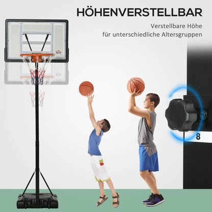 HOMCOM Basketballständer mit Rädern rollbar 210-260 cm höhenverstellbar Basketballkorb mit Ständer geeignet für den Außen- und Innenbereich Stahl Kunststoff Schwarz