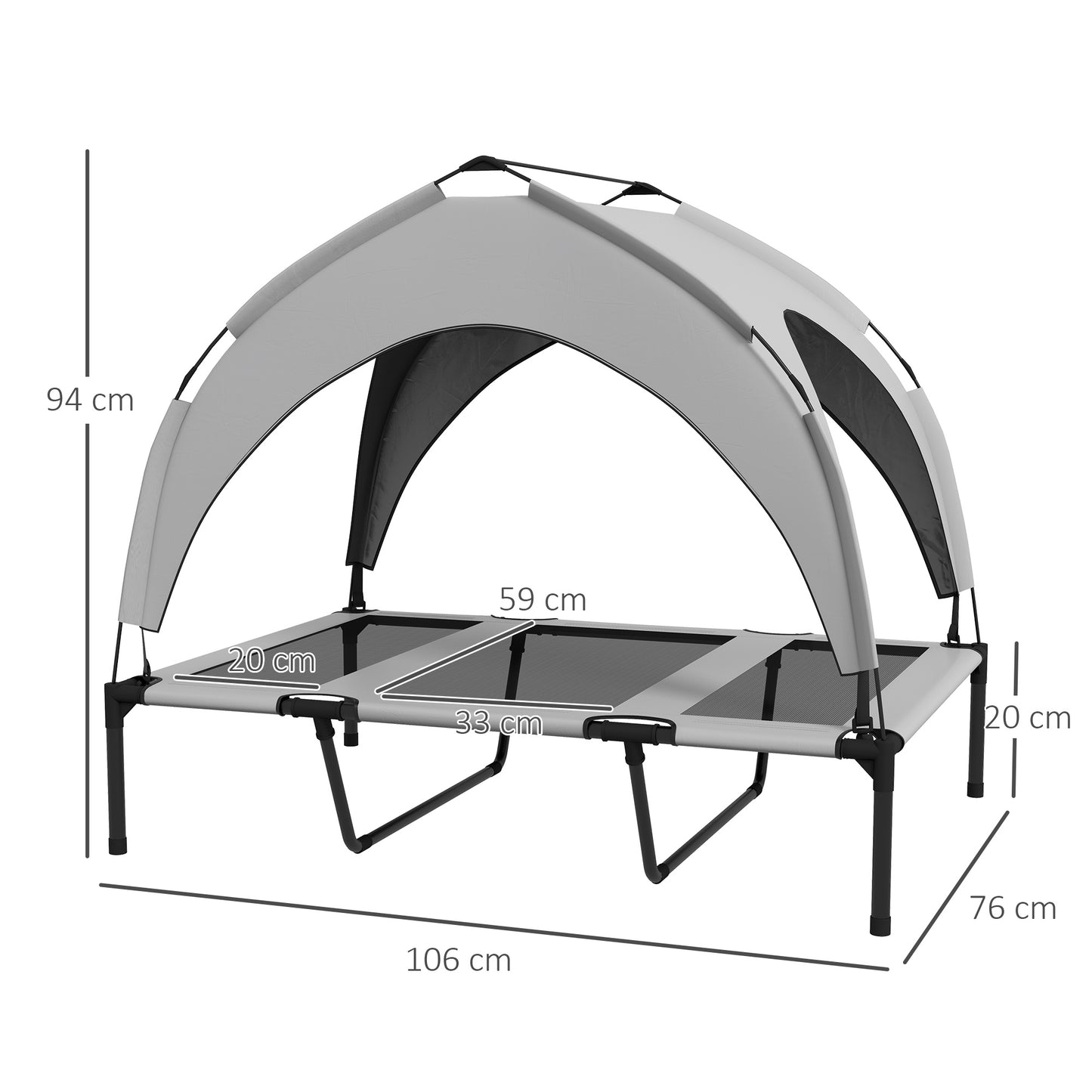PawHut Hundebett Outdoor-Hundebett, wetterbeständig, erhöhtes Gestell, 106 x 76 x 94 cm, Hellgrau