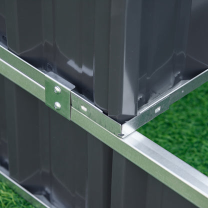 Outsunny Hochbeet aus Stahl 3-stufige Gartenbeet mit T-Form-Pflanzenschilder Handschuhe Pflanzenbeet Kräuterbeet Blumentreppe für Balkon Garten Dunkelgrau 118 x 118 x 62 cm